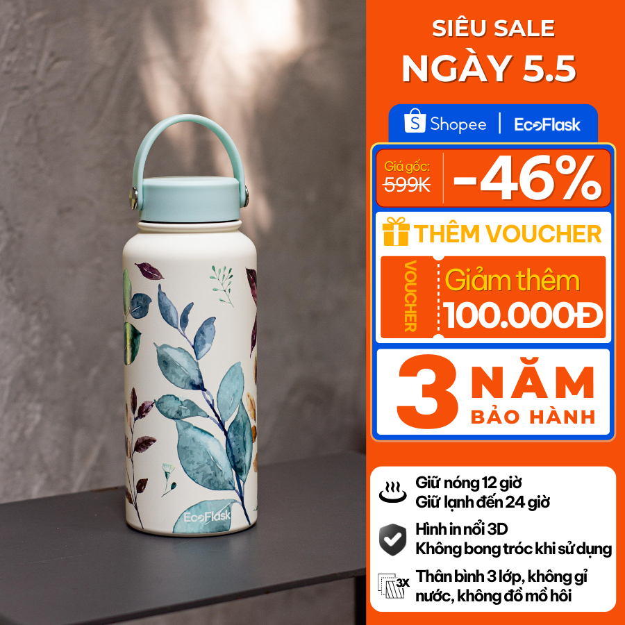 Ảnh Bình giữ nhiệt EcoFlask 1000ml/550ml thiết kế Chuyện Sen cao cấp chính hãng, inox 304, bảo hành 3 năm 1