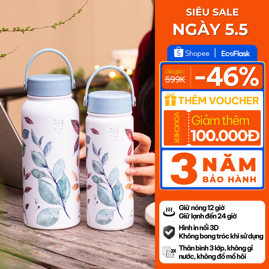 Ảnh Bình giữ nhiệt EcoFlask 550ml/1000ml thiết kế họa tiết cao cấp chính hãng, inox 304, bảo hành 3 năm 1
