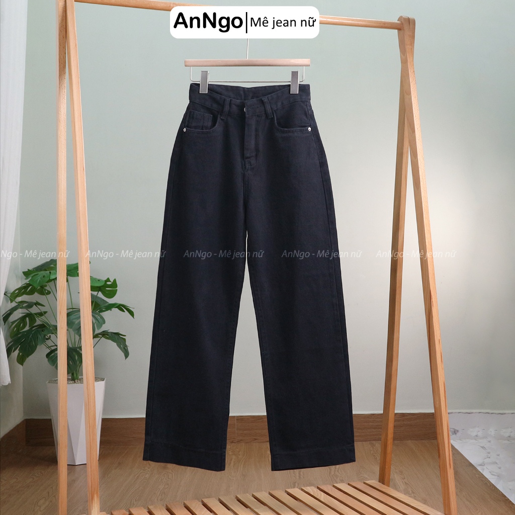 (Có big size) Quần ống suông nữ kaki ống rộng lưng cao cá tính dáng dài 105cm Anngo - AT536