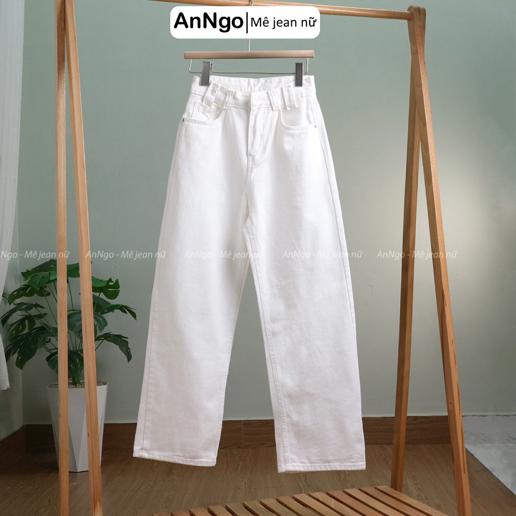 (Có big size) Quần ống suông nữ kaki ống rộng lưng cao cá tính dáng dài 105cm Anngo - AT536