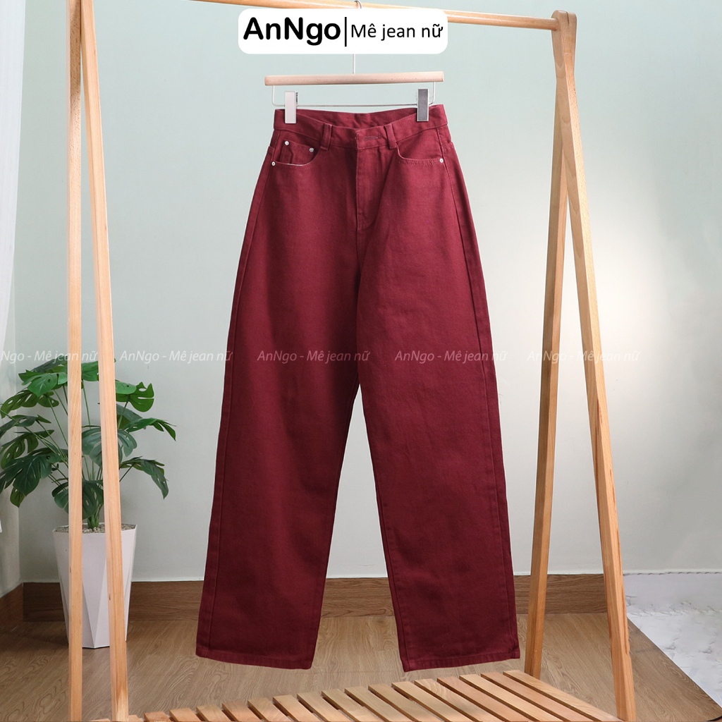 (Có big size) Quần ống suông nữ kaki ống rộng lưng cao cá tính dáng dài 105cm Anngo - AT536