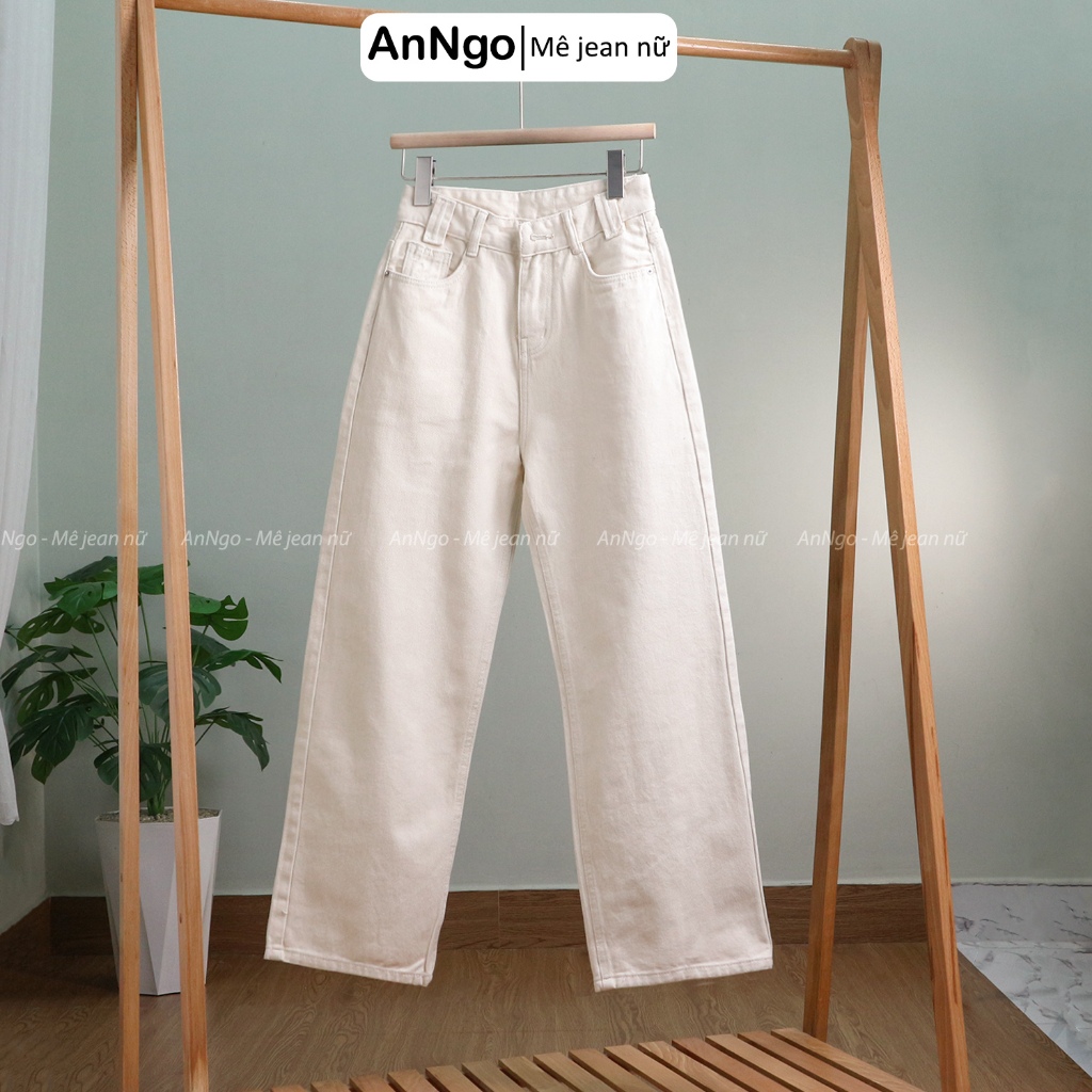 (Có big size) Quần ống suông nữ kaki ống rộng lưng cao cá tính dáng dài 105cm Anngo - AT536