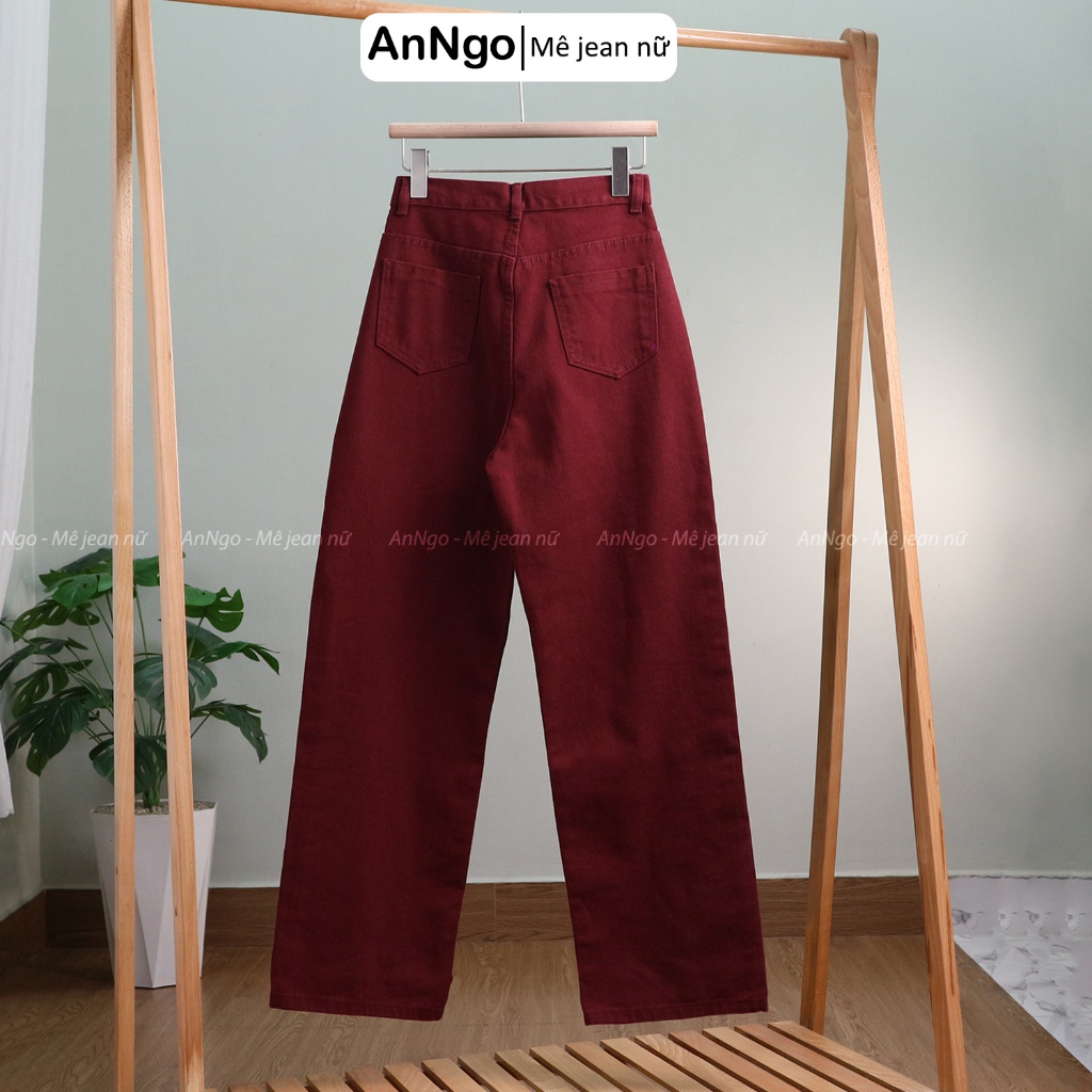 (Có big size) Quần ống suông nữ kaki ống rộng lưng cao cá tính dáng dài 105cm Anngo - AT536