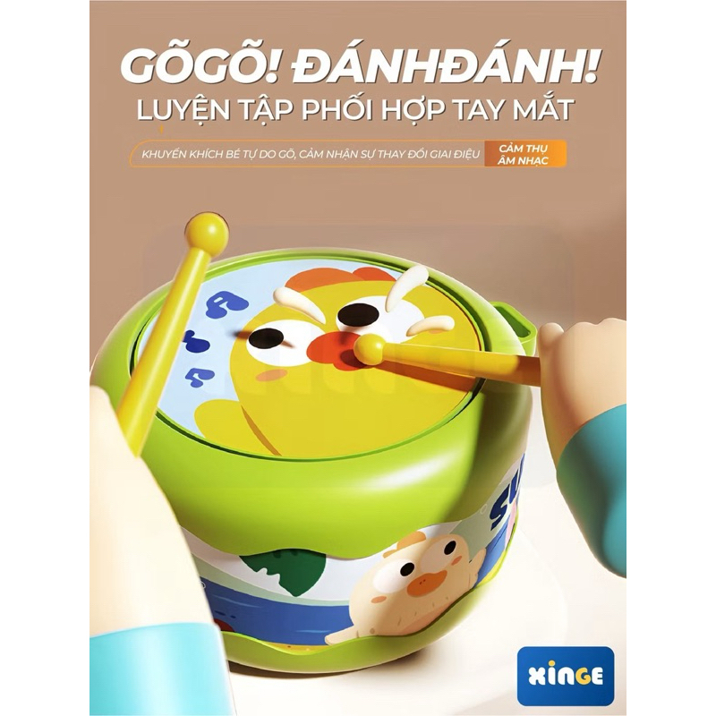 Bộ Trống Lục Lạc 5 Món Xúc Xắc Set Trống Đa Năng Vali Gặm Nướu Kèn Trống Đồ Chơi Âm Thanh - Đồ Chơi Cho Bé PUKAPI
