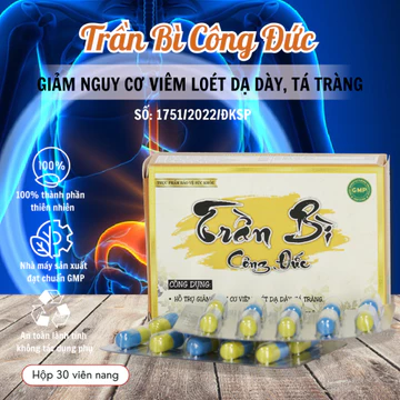 Viên uống Trần Bì Lương y Nguyễn Công Đức - Hỗ trợ giảm nguy cơ viêm loét dạ dày, tá tràng, Hộp 30 viên nang