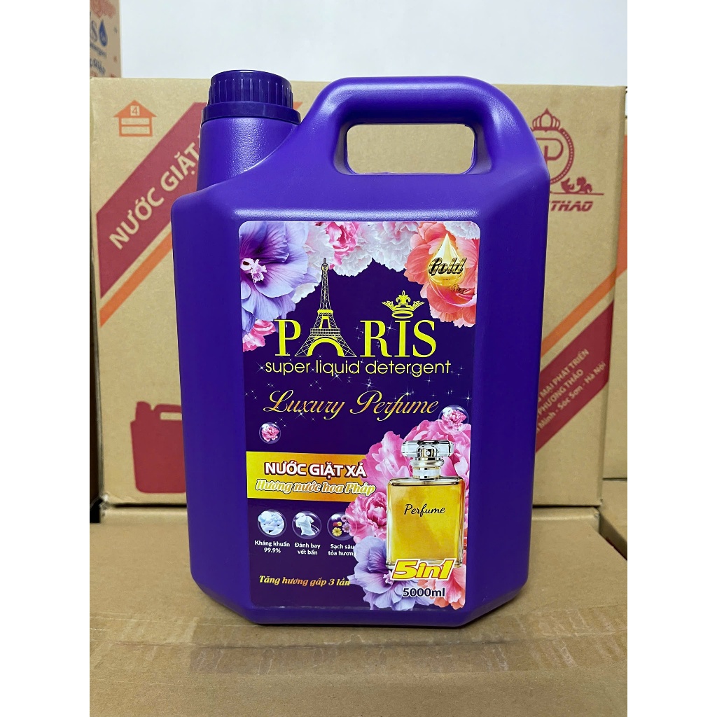 SỈ COMBO 4 CAN NƯỚC GIẶT PARIS LUXURY , MỖI CAN 5 KG , TĂNG 3 LẦN HƯƠNG HOA , NHIỀU BỌT , THƠM LÂU