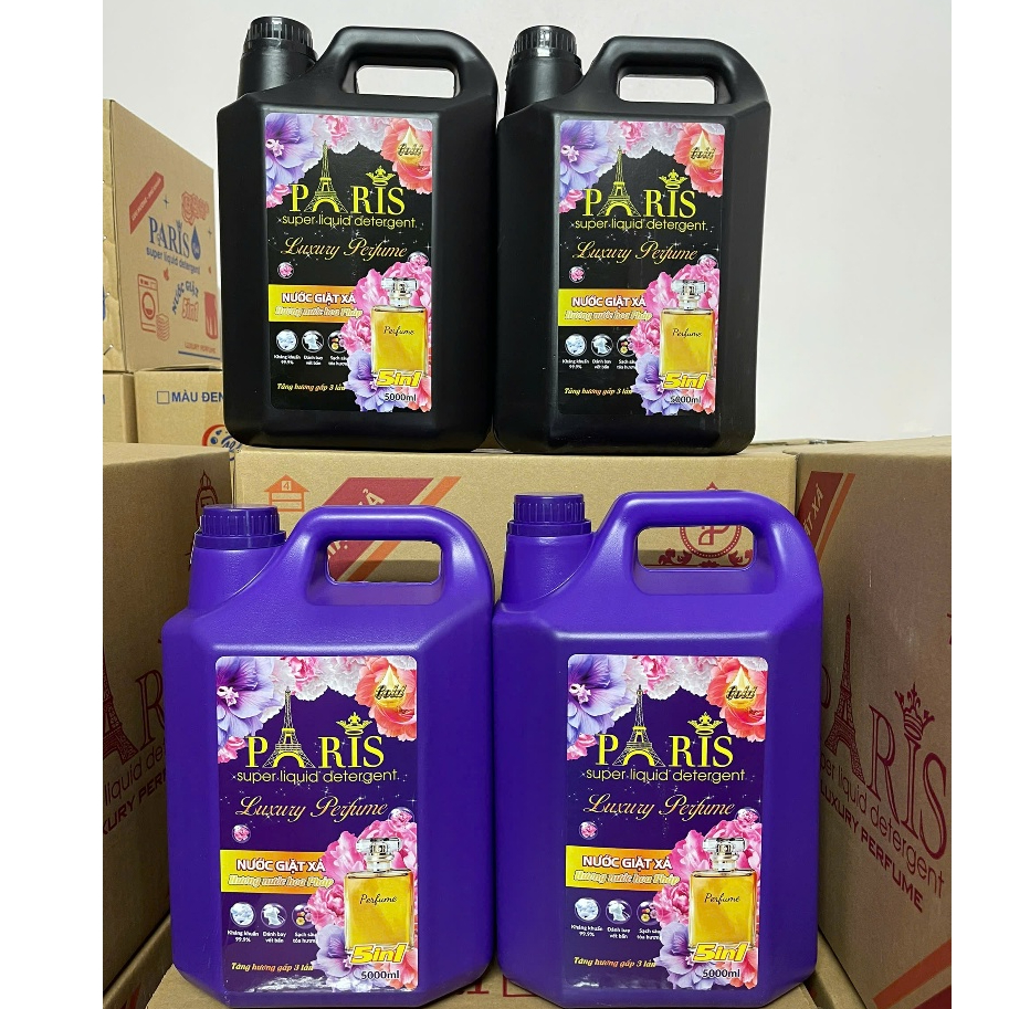 SỈ COMBO 4 CAN NƯỚC GIẶT PARIS LUXURY , MỖI CAN 5 KG , TĂNG 3 LẦN HƯƠNG HOA , NHIỀU BỌT , THƠM LÂU