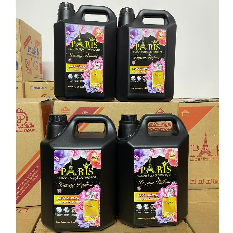 SỈ COMBO 4 CAN NƯỚC GIẶT PARIS LUXURY , MỖI CAN 5 KG , TĂNG 3 LẦN HƯƠNG HOA , NHIỀU BỌT , THƠM LÂU