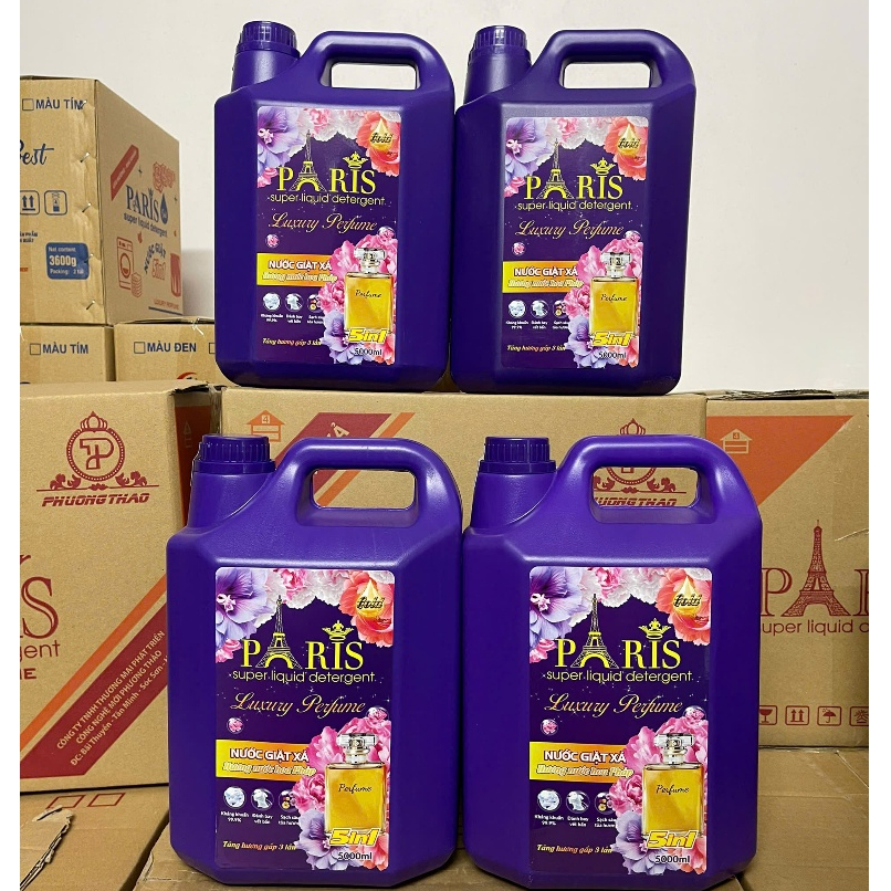 SỈ COMBO 4 CAN NƯỚC GIẶT PARIS LUXURY , MỖI CAN 5 KG , TĂNG 3 LẦN HƯƠNG HOA , NHIỀU BỌT , THƠM LÂU