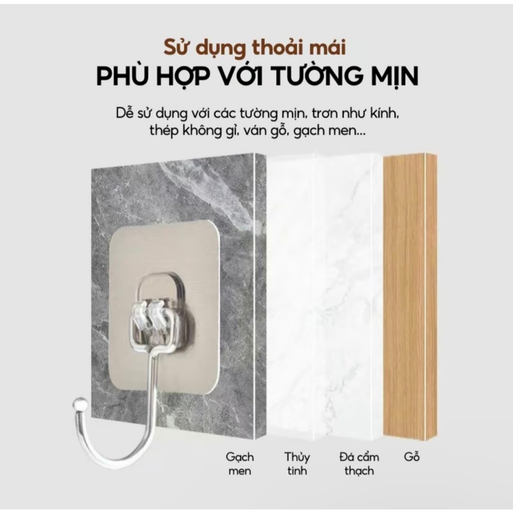 Móc Dán Tường Chịu Lực INOX 304 Handobox Keo Dán 3M Chắc Chắn Chịu Tải Trọng Đến 10kg