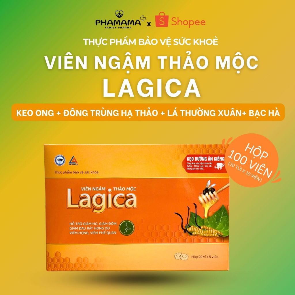 Ảnh Viên ngậm thảo mộc Lagica làm giảm ho, giảm đau họng do viêm họng (10 viên/hộp hoặc 10 viên/túi) 3