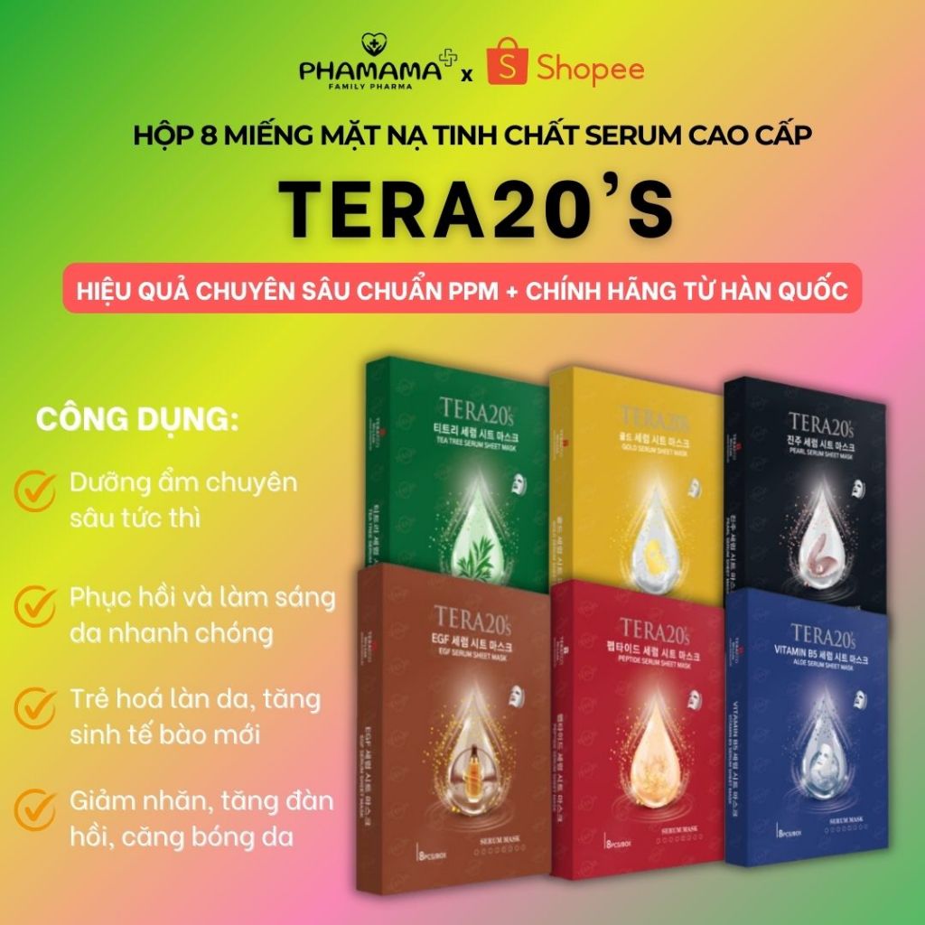 Ảnh Hộp 8 miếng mặt nạ dưỡng da Tera20's tinh chất serum 1,000 PPM 28ml 1