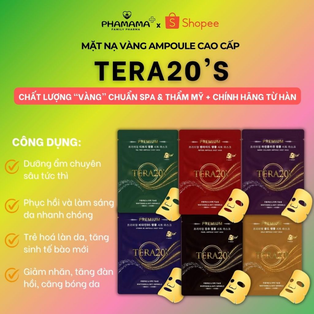 Ảnh Mặt nạ vàng cao cấp Tera20's với tinh chất Ampoule làm sáng da, cấp ẩm, mờ sạm nám (30ml) 1
