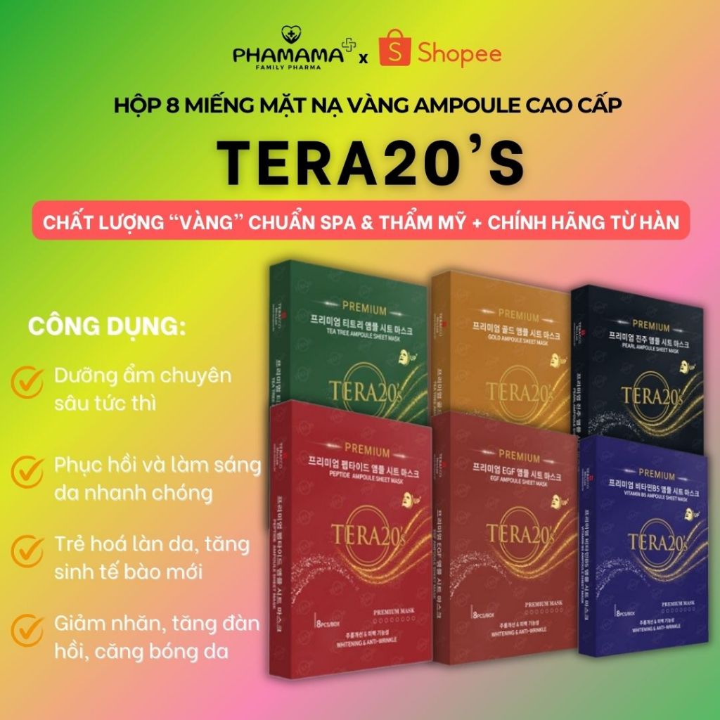 Ảnh Hộp 8 miếng mặt nạ vàng cao cấp Tera20's tinh chất Ampoule sáng da, cấp ẩm, mờ sạm nám 30ml 1