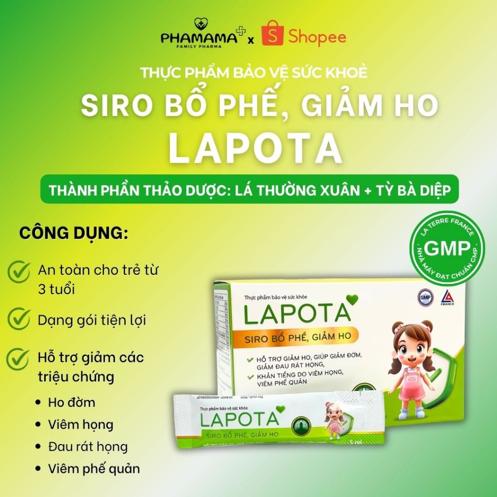 Ảnh Siro bổ phế Lapota dạng gói hỗ trợ thanh đờm, giảm đau họng, tăng cường hệ miễn dịch 20 gói x 5ml 1