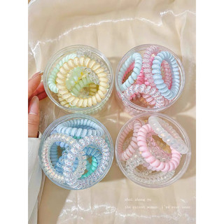 Set 4 Dây cột tóc lò xo dạng túi Moral Dây buộc tóc nữ Thun cột tóc cao su xoắn ốc Hàn Quốc PJ007