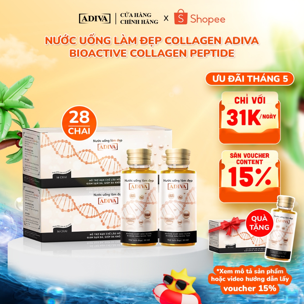 Ảnh Combo 2 Hộp Nước Uống Làm Đẹp Collagen ADIVA Tem Trắng (28 Chai)- Giúp Làn Da Săn Chắc, Ảm Mịn Và Căng Bóng 1