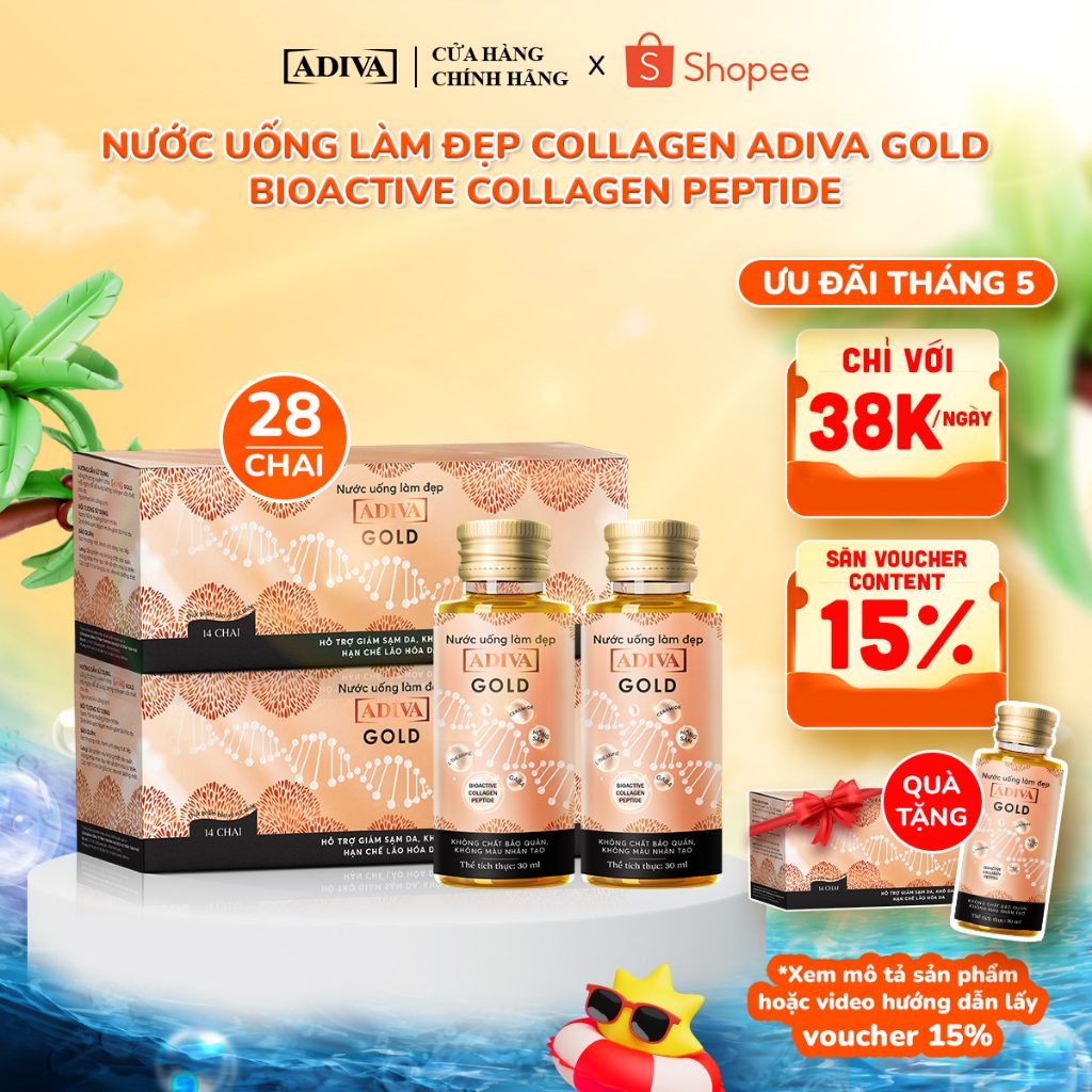 Ảnh Combo 2 Hộp Nước Uống Làm Đẹp Collagen ADIVA Gold (28 Chai)- Giúp Làn Da Căng Mịn, Giảm Nếp Nhăn Và Chống Lão Hóa 1