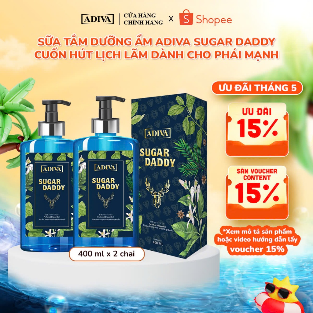 Ảnh Combo 2 Chai Sữa Tắm  Hương Nước Hoa Kháng Khuẩn ADIVA Sugar Daddy (400ml/Chai) 1