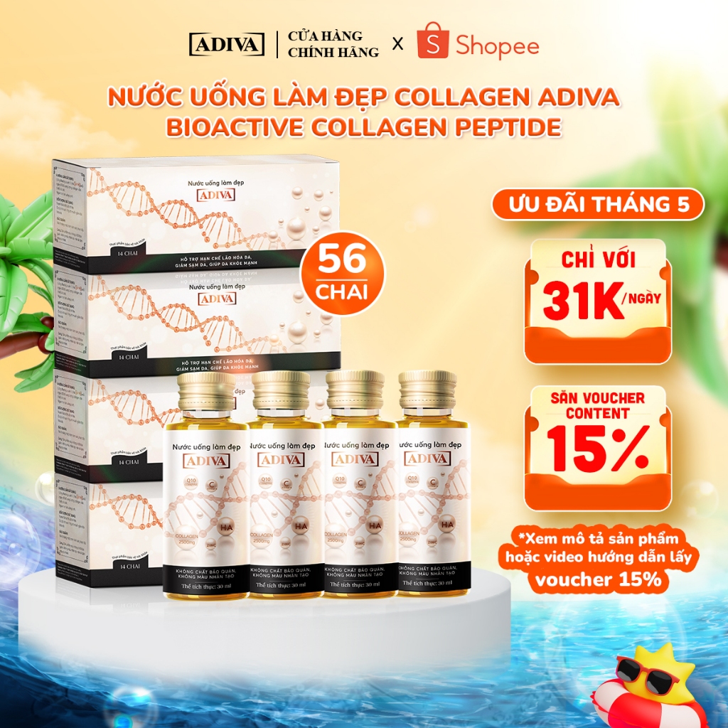 Ảnh Combo 4 Hộp Nước Uống Làm Đẹp Collagen ADIVA Tem Trắng (56 Chai)- Giúp Làn Da Săn Chắc, Ảm Mịn Và Căng Bóng 1