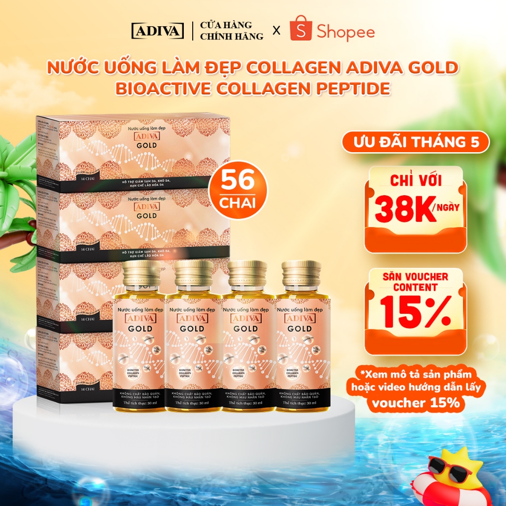 Ảnh Combo 4 Hộp Nước Uống Làm Đẹp Collagen ADIVA Gold (56 Chai)- Giúp Làn Da Căng Mịn, Giảm Nếp Nhăn Và Chống Lão Hóa 1