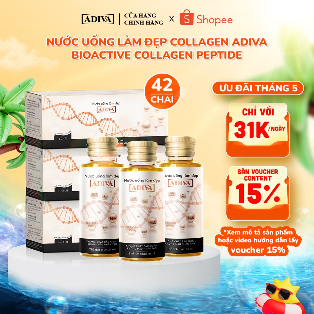 Ảnh Combo 3 Hộp Nước Uống Làm Đẹp Collagen ADIVA Tem Trắng (42 Chai) - Giúp Làn Da Săn Chắc, Ảm Mịn Và Căn 1