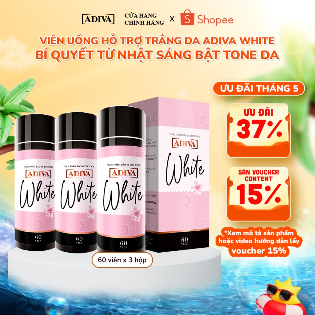 Ảnh Combo 3 Hộp Viên Uống Trắng Da ADIVA White 60 Viên- Hỗ Trợ Giảm Các Đốm Tối Màu Và Thâm Nám Cho Làn Da 1