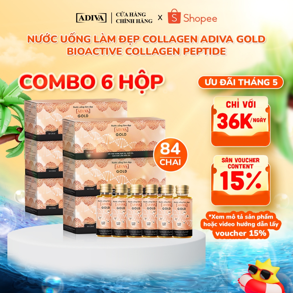 Ảnh Combo 6 Hộp Nước Uống Làm Đẹp Collagen ADIVA Gold (84 Chai) Giúp Làn Da Giảm Nếp Nhăn Và Chống Lão Hóa 1