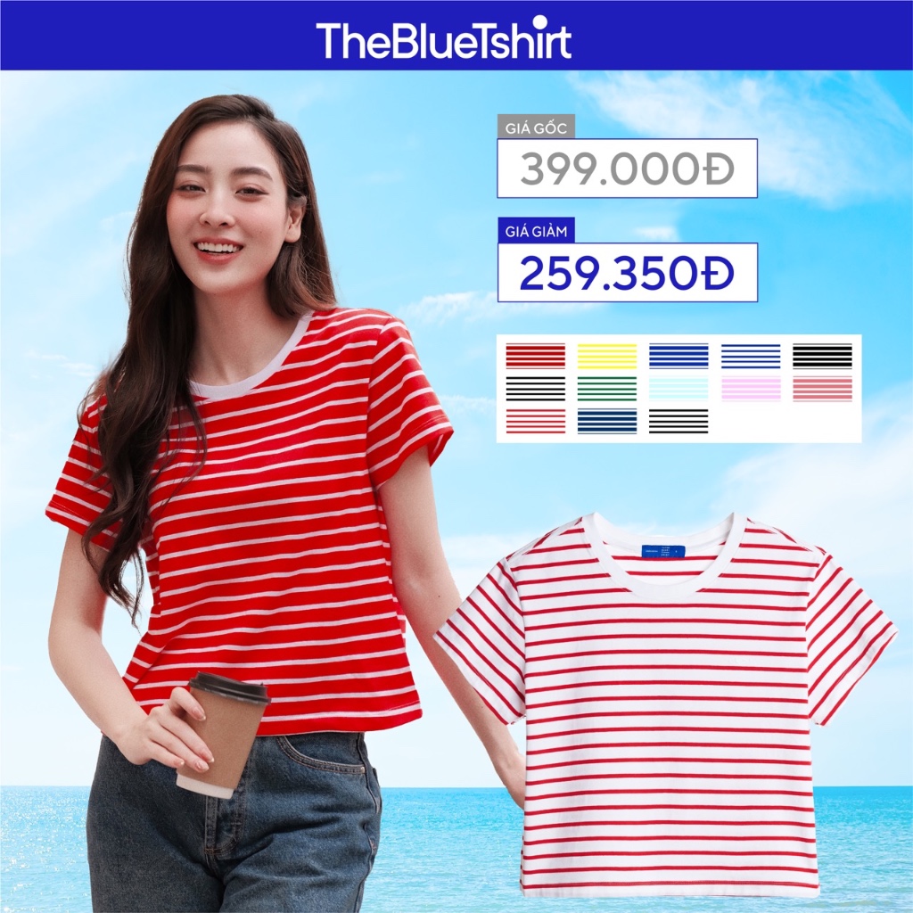Ảnh TheBlueTshirt - Áo thun dạng sọc phom croptop tay ngắn cổ tròn cho nữ - Everyday Tee - Women 1