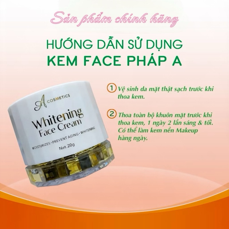 Kem Face Pháp Kem Chữ A Cosmetics 20g Chính Hãng - Dưỡng Trắng Da Mặt, Giảm Mụn, Mờ Thâm, An Toàn, Hiệu Quả