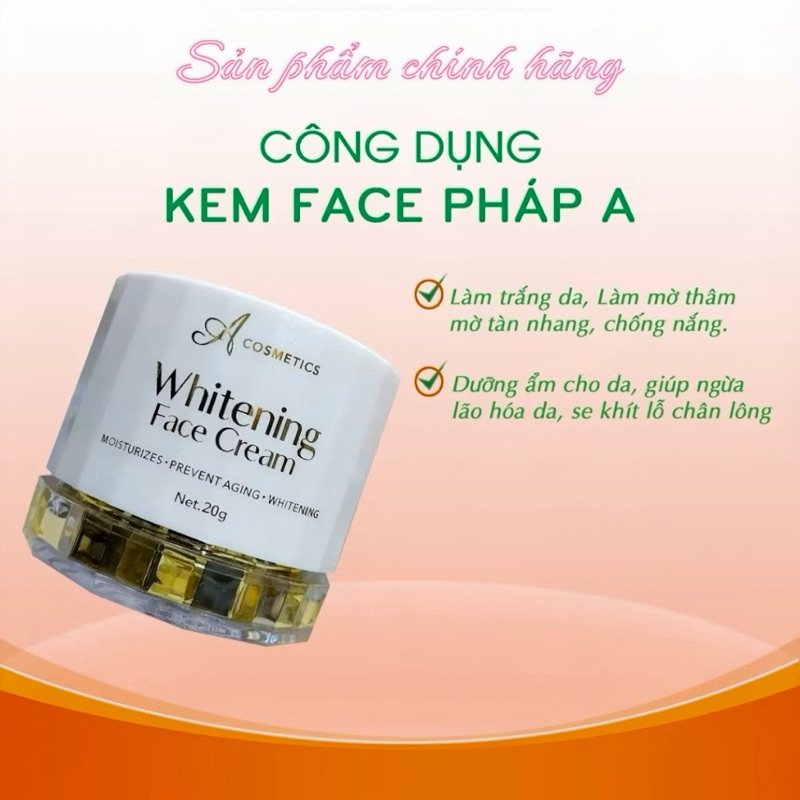 Kem Face Pháp Kem Chữ A Cosmetics 20g Chính Hãng - Dưỡng Trắng Da Mặt, Giảm Mụn, Mờ Thâm, An Toàn, Hiệu Quả