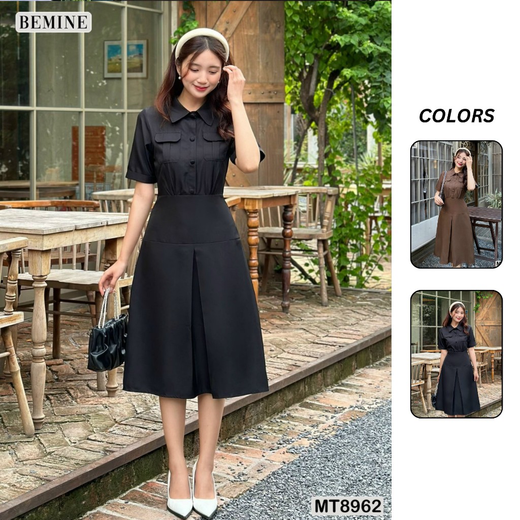 Ảnh Đầm thiết kế cổ sơ mi túi hộp dáng xoè  BEMINE MT8962 1