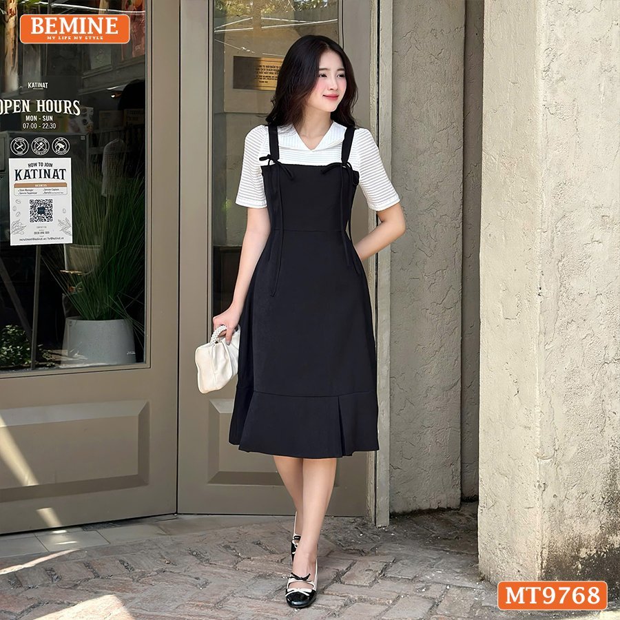 Ảnh Đầm thiết kế BEMINE cổ V dáng đuôi cá giả yếm có nơ phù hợp đi làm, đi dạo phố-MT9768 1