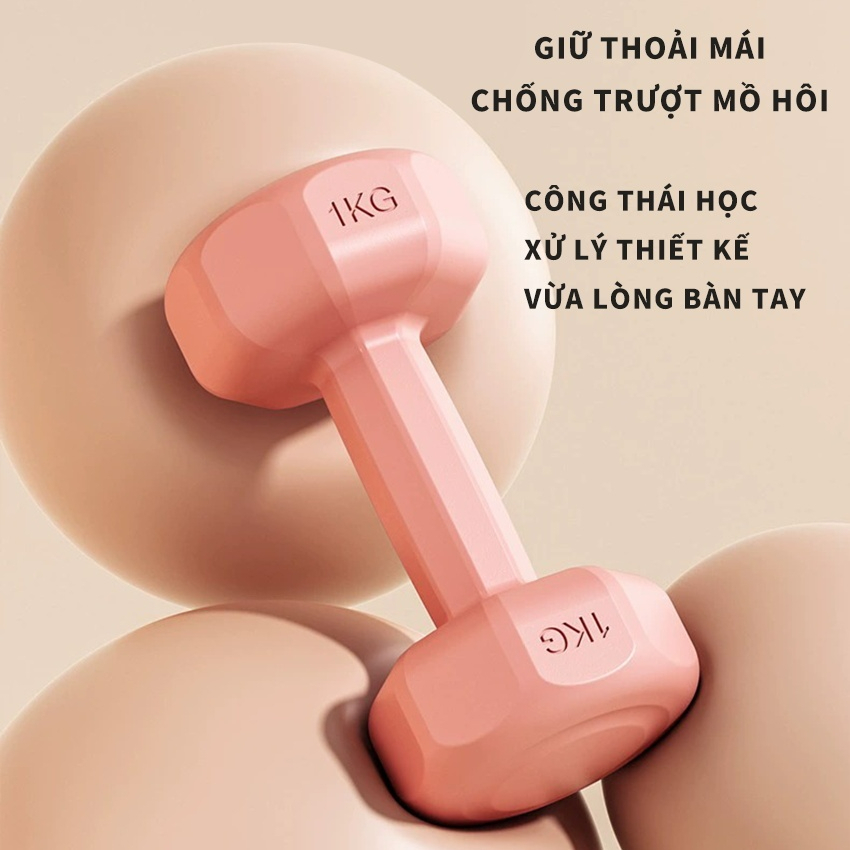 Tạ tay nữ 1-3kg lõi bê tông bọc nhựa, Tập yoga, Thể dục tại nhà, Chống trơn chống xước vỡ sàn-1 Quả