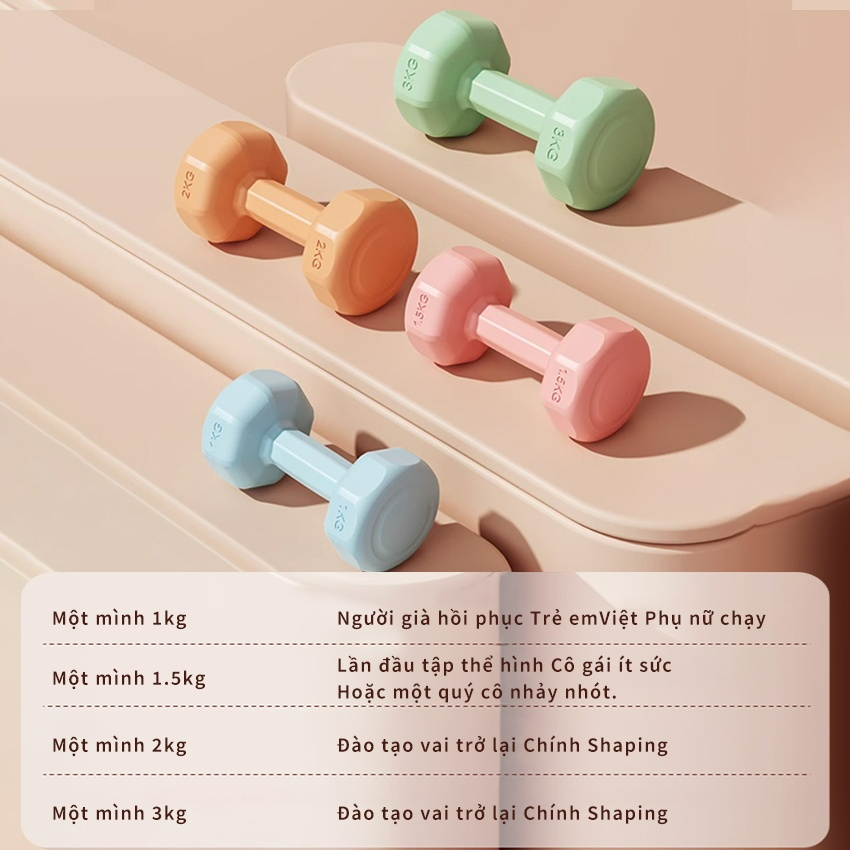 Tạ tay nữ 1-3kg lõi bê tông bọc nhựa, Tập yoga, Thể dục tại nhà, Chống trơn chống xước vỡ sàn-1 Quả