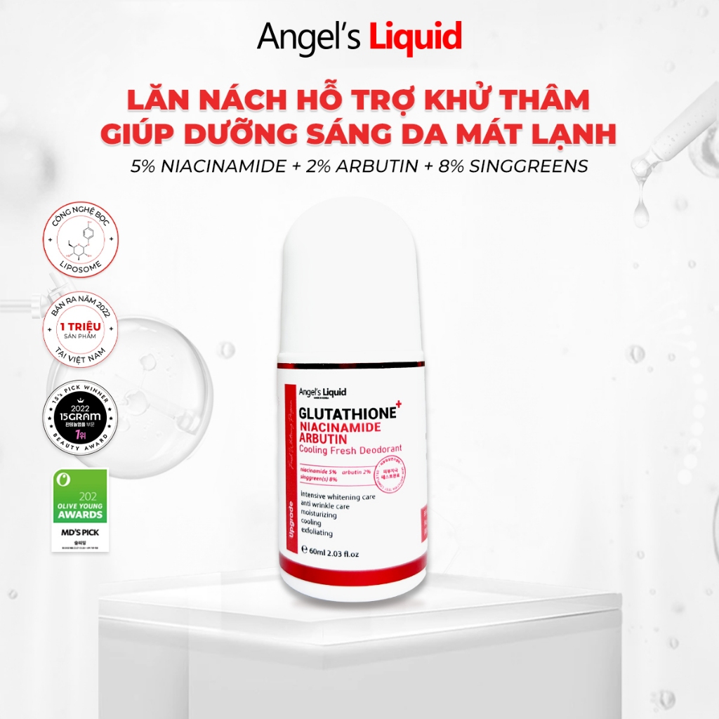 Ảnh Lăn Nách Khử Thâm, Dưỡng Trắng Mát Lạnh Angel's Liquid Glutathione+Niacinamide Arbutin Cooling Fresh Deodorant 60ml 2