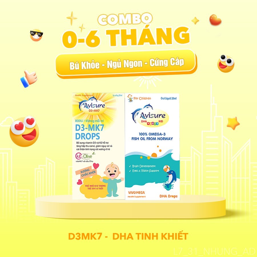 Ảnh Tích điểm - Combo Avisure D3MK7 và Avisure DHA smart kid hỗ trợ bé cao lớn, thông minh, mắt sáng 1