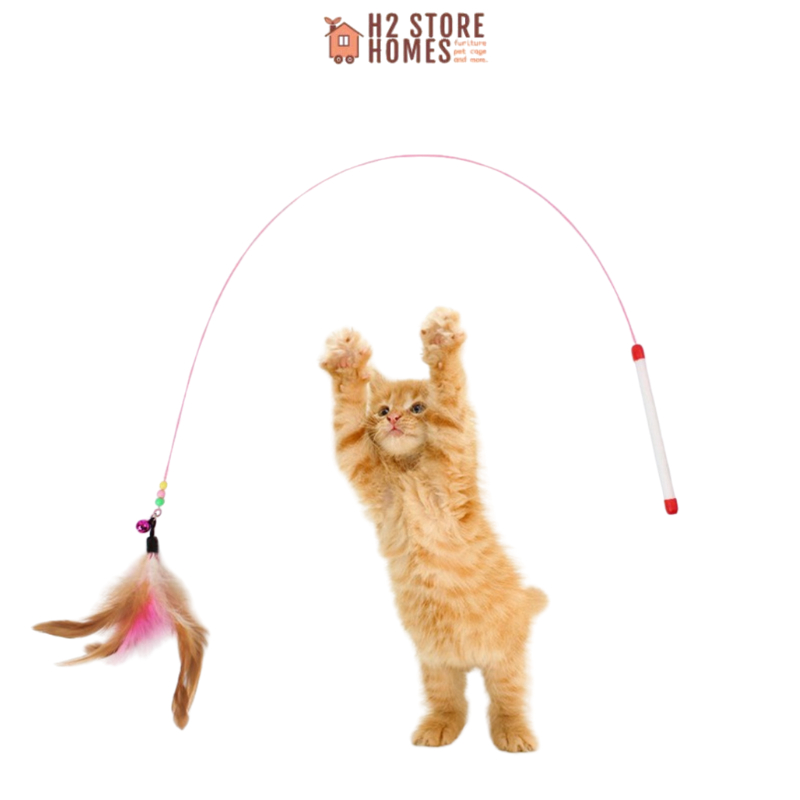 Đồ chơi cần câu mèo dây thép gắn lông vũ loại dài - Đồ chơi cho mèo - H2 Store