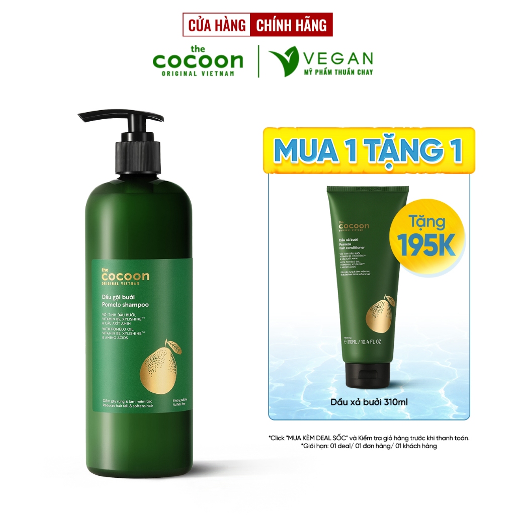 Ảnh Bigsize - Dầu gội bưởi Pomelo Cocoon giúp giảm gãy rụng và làm mềm tóc 500ml Thuần chay 1