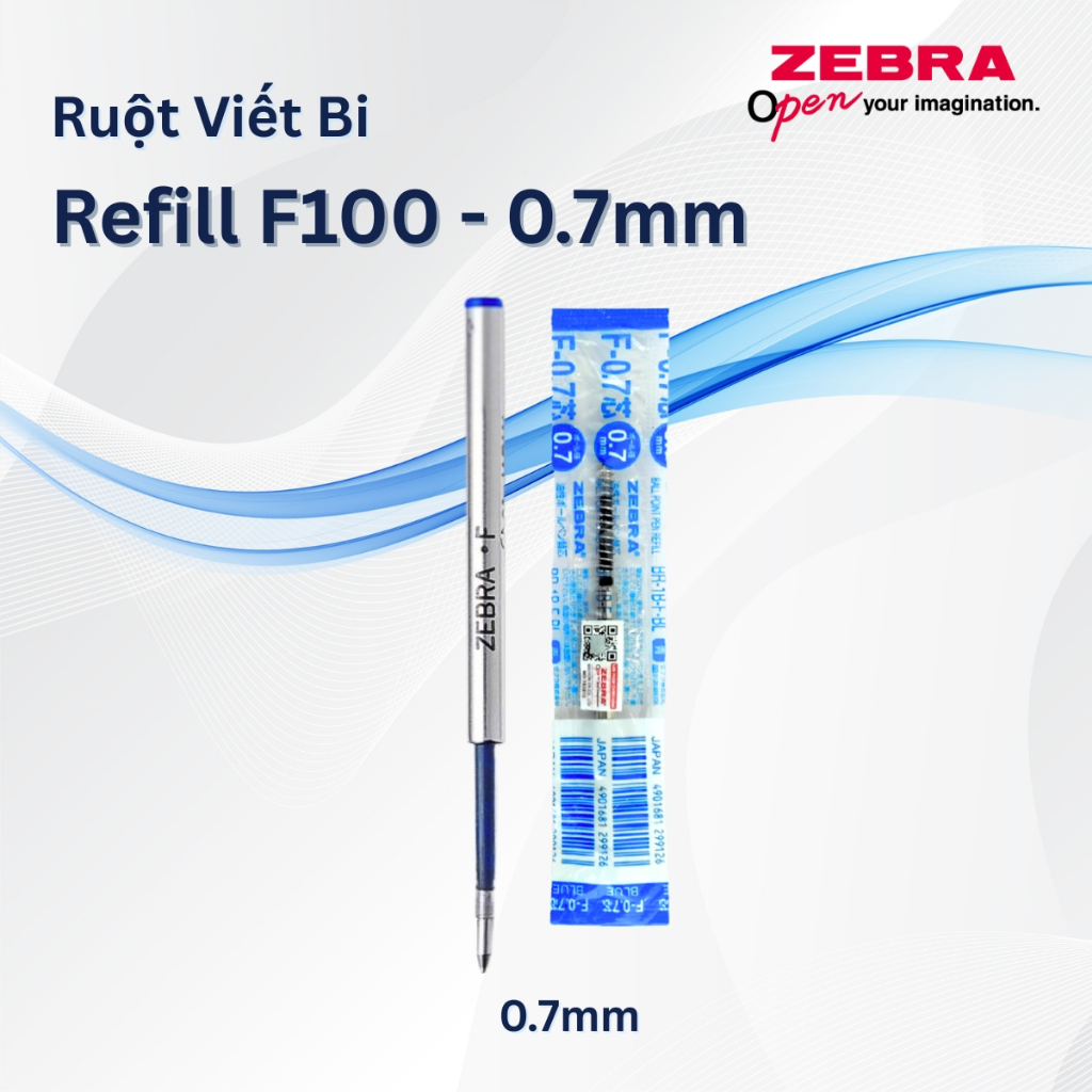 Ảnh Ruột Viết Bi F100 Zebra Pen Thay Thế  - Kích thước ngòi 0.7 mực xanh [Chính Hãng] 1