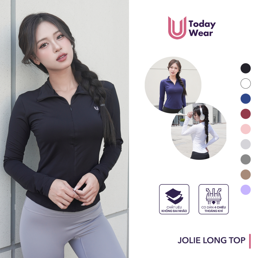 Ảnh Áo thể thao nữ dài tay cổ polo có bigsize Jolie Long Top Today U Wear chống nắng mềm mịn thoải mái tập gym yoga 1