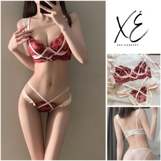 Đồ nội y (S15) - Bộ đồ lót ren đỏ với đường cắt phối gợi cảm có gọng nâng ngực