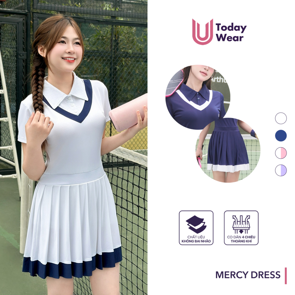 Ảnh Váy tennis pickleball thể thao Mercy Dress Today U Wear cổ polo tặng kèm quần bảo hộ, chất liệu cao cấp thoải mái 1