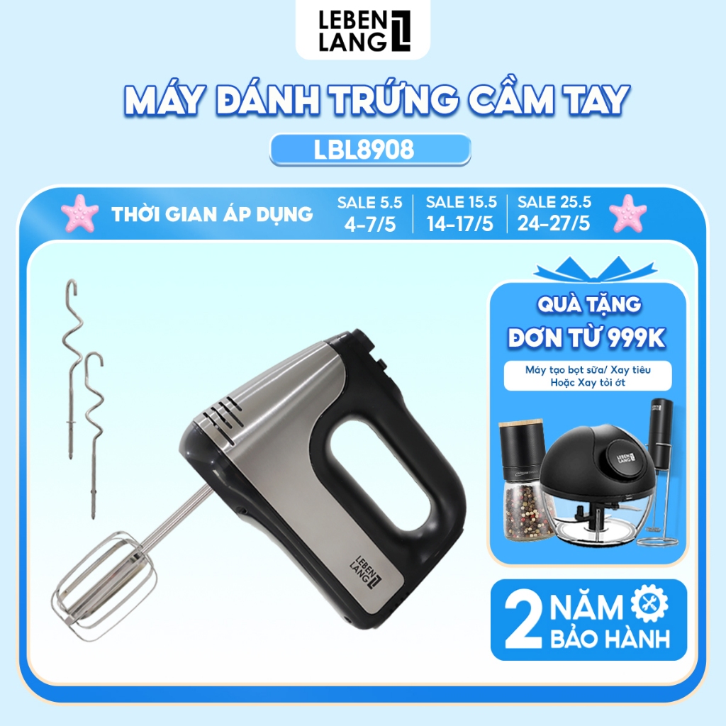 Ảnh Máy đánh trứng Lebenlang LBL8908, trộn bột cầm tay 5 tốc độ, công suất lớn 400W, bảo hành 2 năm 1