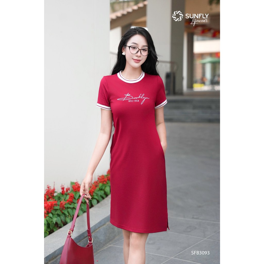 SFB3093 Đầm nữ suông cotton cổ tròn
