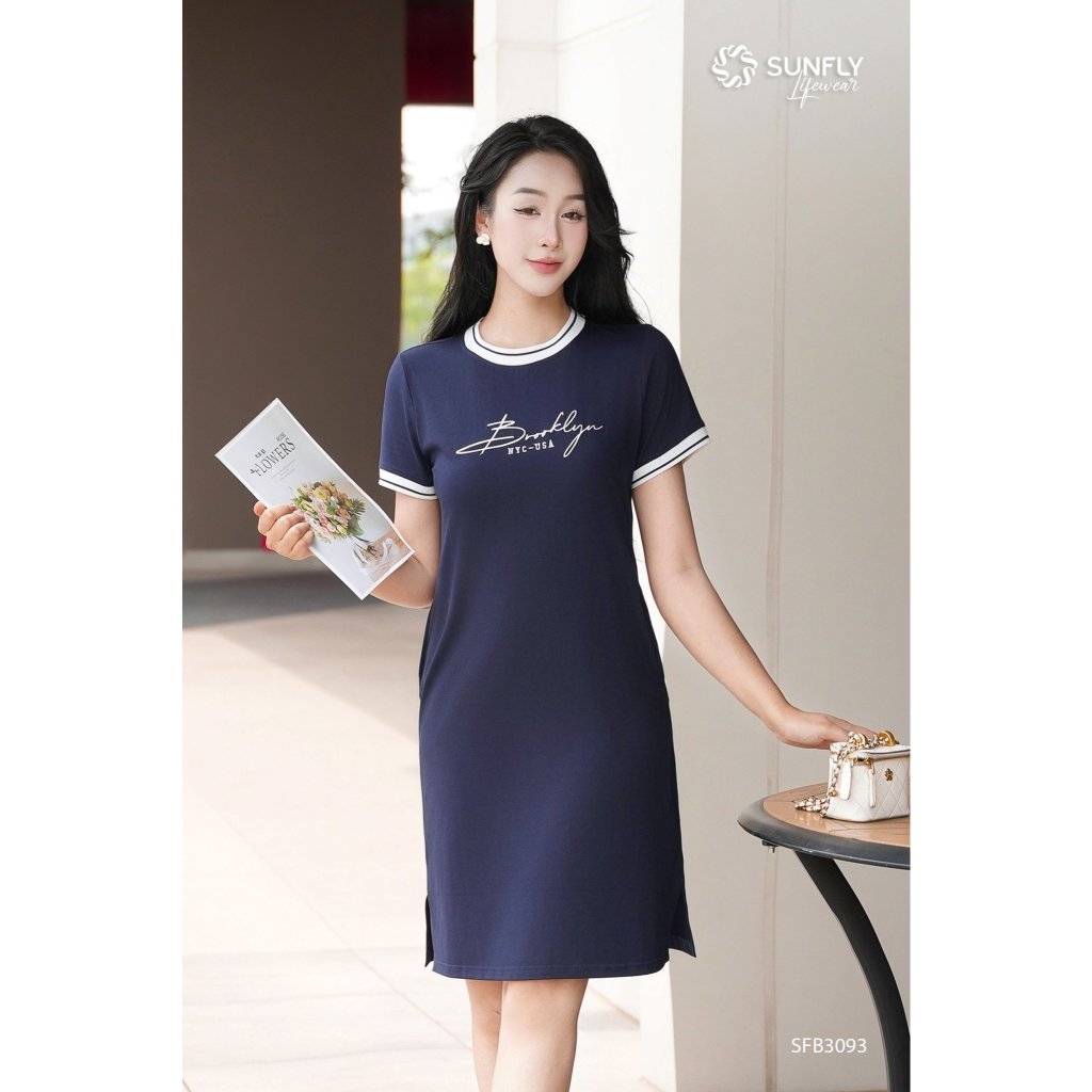 SFB3093 Đầm nữ suông cotton cổ tròn