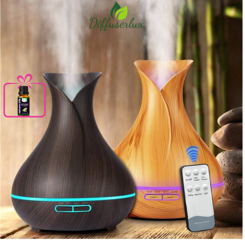 Máy Xông Tinh Dầu Tulip 550ml – Khuếch Tán Siêu Âm, Kèm Điều Khiển – Diffuser Lux