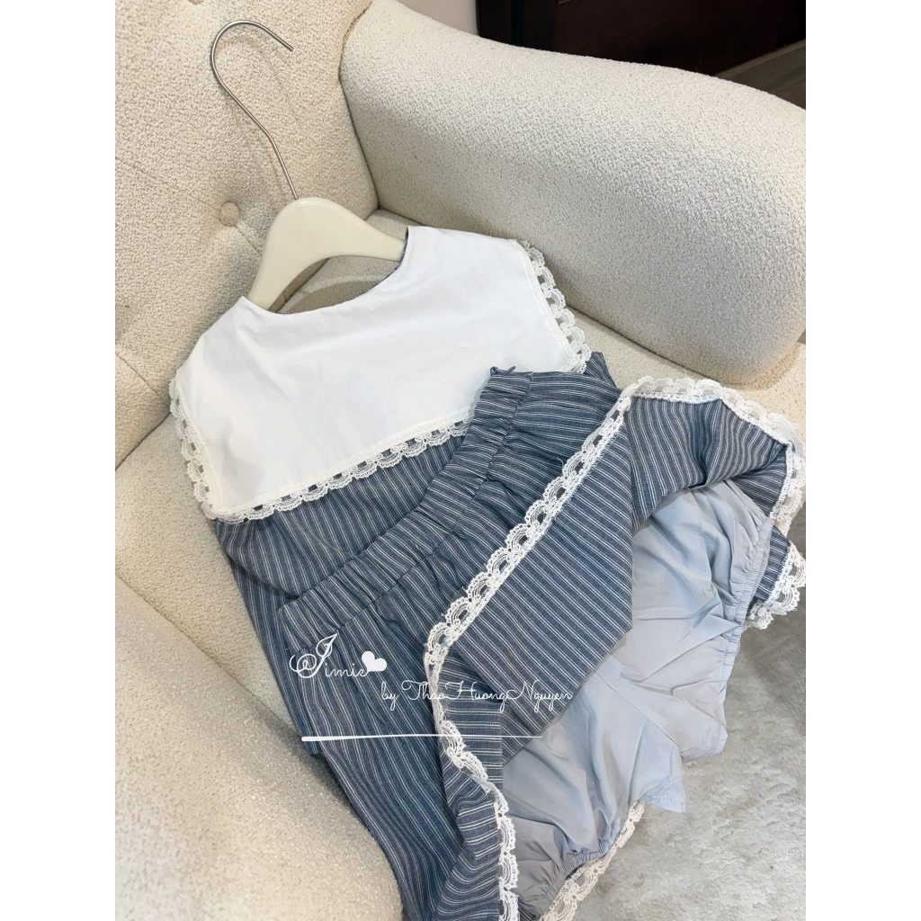 set đồ nữ, đồ bộ nữ Hàn Quốc siêu xinh áo cổ sen cúc ngọc sát nách kèm chấn váy Donna hcom26065