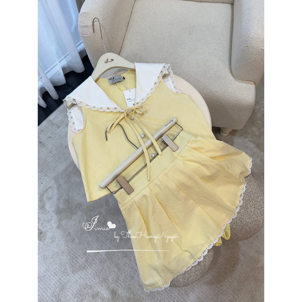 set đồ nữ, đồ bộ nữ Hàn Quốc siêu xinh áo cổ sen cúc ngọc sát nách kèm chấn váy Donna hcom26065