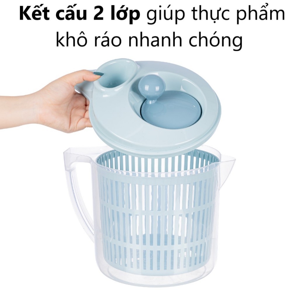 Rổ Quay Rau Ráo Nước 2 Lớp (3516)  - Quay Vắt Làm Ráo Nước Các Loại Rau Củ Quả, Sản Phẩm Dễ Sử Dụng,AMIZIN
